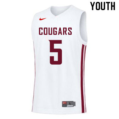 Youth #5 TJ Bamba Washington State Cougars College Basketball Jerseys Sale-White